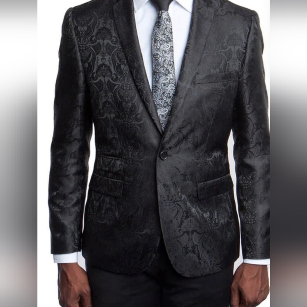 Elegant Black Paisley Men's Suit